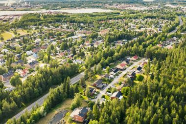 Drone view over Klubbgärdet in Piteå, Sweden.